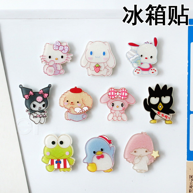 Hello Kitty Melody Kuromi PMMA imán para nevera decoración del hogar Mini refrigerador decoración del hogar pegatina imanes para recuerdo de nevera