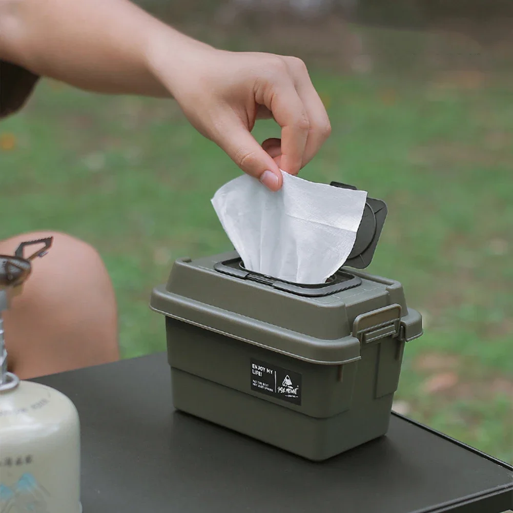 Estuche de pañuelos para exteriores, caja de almacenamiento de papel portátil de 1,1 L, organizador de botellas de condimentos para Picnic y acampada