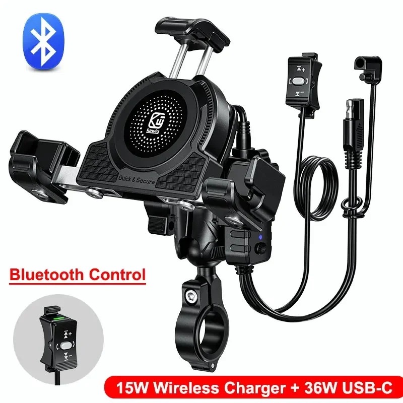 Motorrad-Telefonhalter, 15 W, kabelloses Ladegerät für Moto, Motorrad, Spiegel, mobiler Ständer, unterstützt USB C, Schnelllade-Handyhalterung