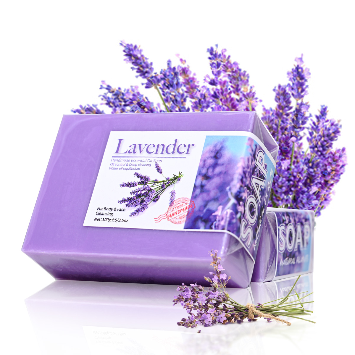 Sabonete de óleo essencial de lavanda orgânico natural Sabonete artesanal para limpeza, refrescante, controle de oleosidade, sabonete de banho
