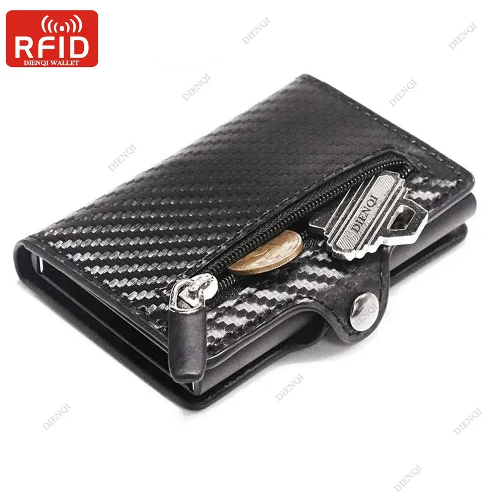 คาร์บอนไฟเบอร์ Rfid Blocking Men ID ผู้ถือบัตรเครดิตกระเป๋าสตางค์หนังโลหะธุรกิจ Bank บัตรเครดิตผู้ถือบัตรกรณี Carteras