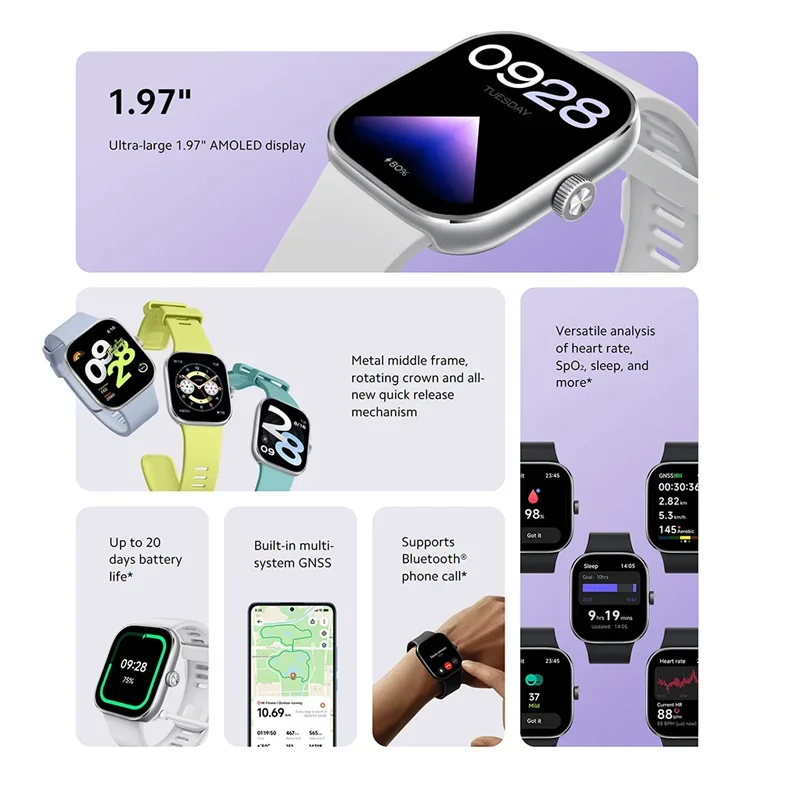 Xiaomi Redmi Watch 4 Global Version 20 Days Battery Life Ultra Large 1.97'' AMOLED Bluetooth Phone Call 5ATM GNSS Smart Watch