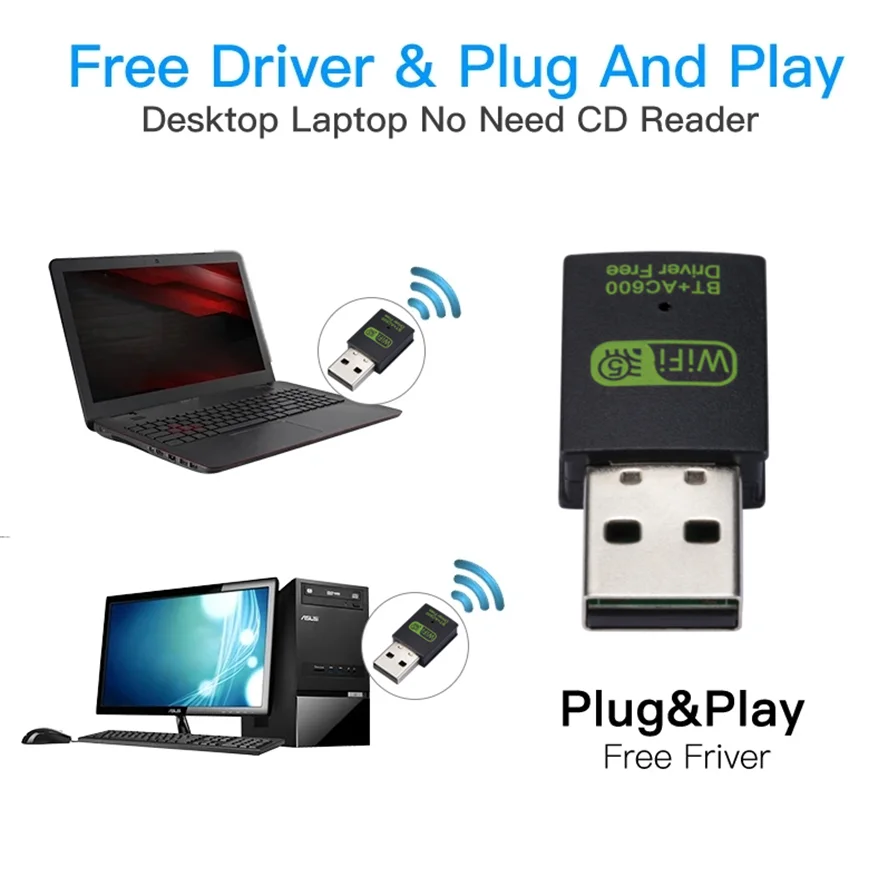 600Mbps USB WiFi Bluetooth Adapter Dual Band 2.4/5.8Ghz Wireless External Receiver Mini 150Mbps WiFi Dongle for Laptop/Desktop