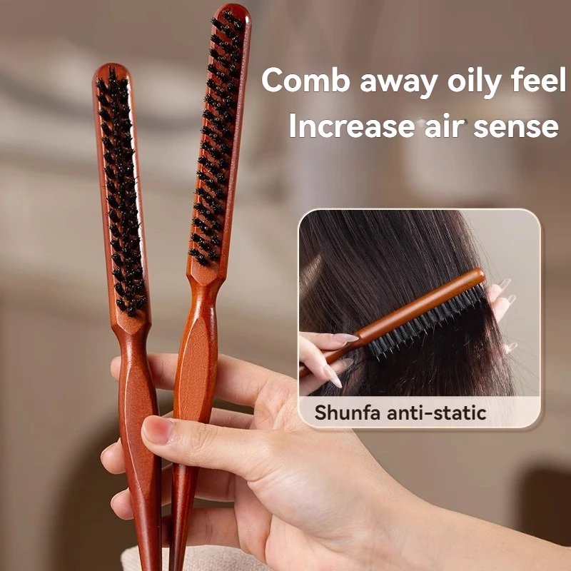 Natuurlijke Varkenshaar Haar Pluizige Kam Houten Handvat Haarborstel Anti-statische Kapper Haar Kam Hoofdhuid Massage Kapper Styling tool