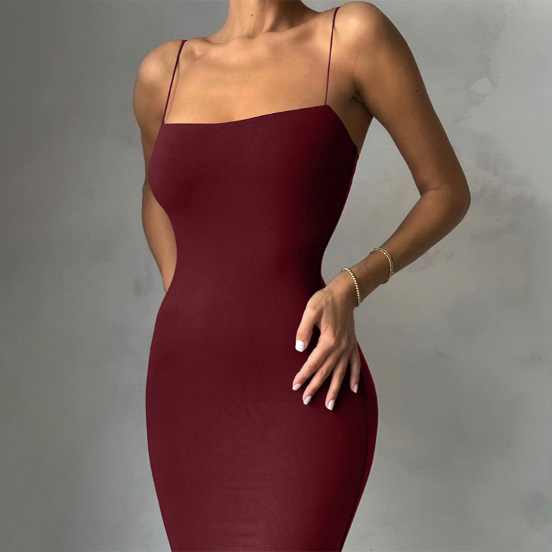 Letnia czarna seksowna sukienka damska Streetwear bez rękawów, bez pleców, solidny pasek Spaghetti Bodycon Casual Clubwear eleganckie sukienki imprezowe