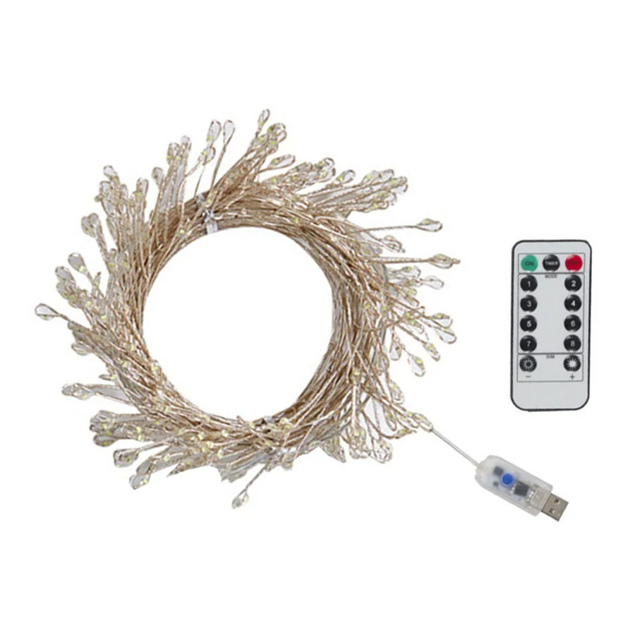 3/6/12M LED Christmas Garland Starry Cluster Light With Remote USB Power Firecracker Fairy Light Copper Wire Party String Light