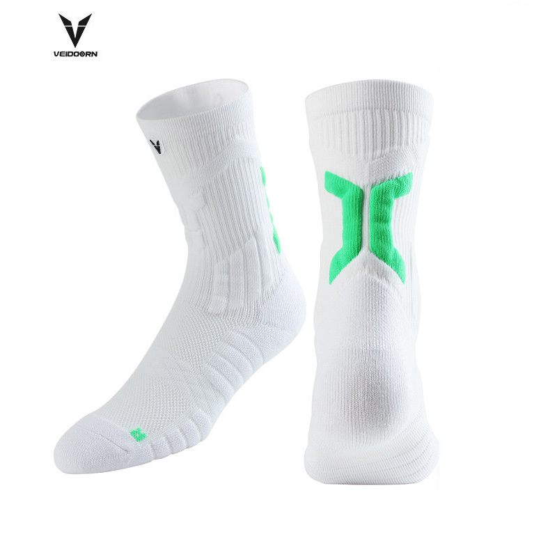 Veidoorn Hochwertige Sportsocken für Herren, mittlere Wadenlänge, Lauf-Basketballsocken, verdickt, rutschfest, für Camping, Radfahren