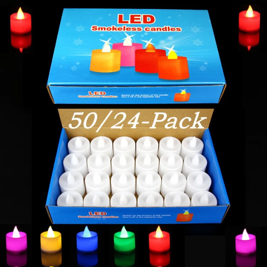 50/24 * paquete de velas LED coloridas con pilas candelita interruptor velas sin llama boda hogar decoración navideña Mini vela
