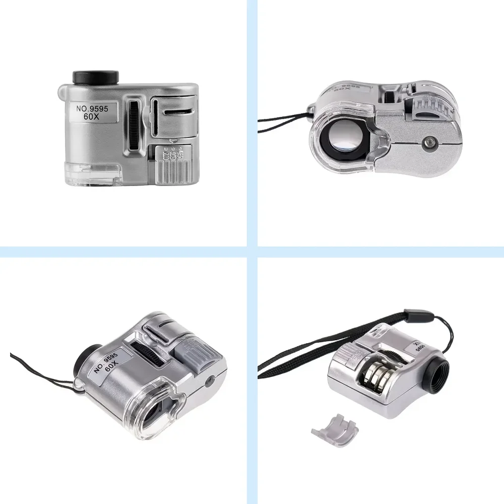 60-fache Handlupe, Mini-Taschen-UV-Lupe, tragbarer Juwelier, Mikroskop-Lupe mit LED-Licht