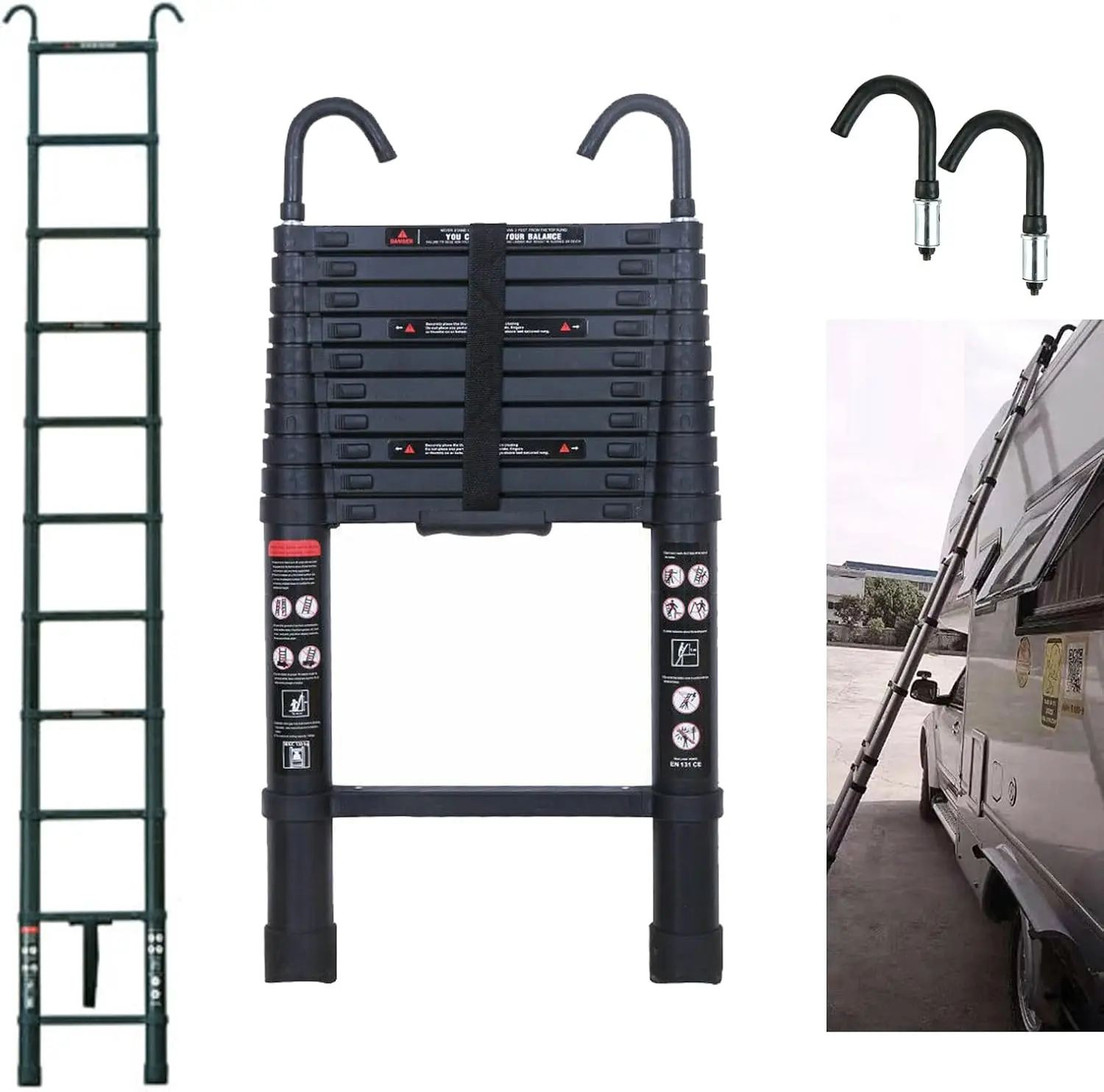 6.2M/20.3FT Telescopic Ladder Aluminum with Removable Hook for Purpose Loft Attic Extendable Ladder 330lbs/150kg EN131 Standard