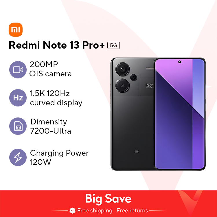 Xiaomi Redmi Note 13 Pro Plus 5G Global Version 256GB/512GB MediaTek Dimensity 7200-Ultra 6.67'' 3D-gebogen 1,5K 120Hz display,1