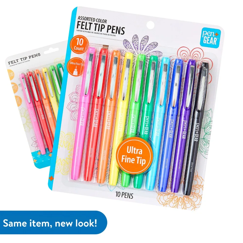 Felt-Tip Pens, Ultra Fine, Assorted Colors, 10 Pack