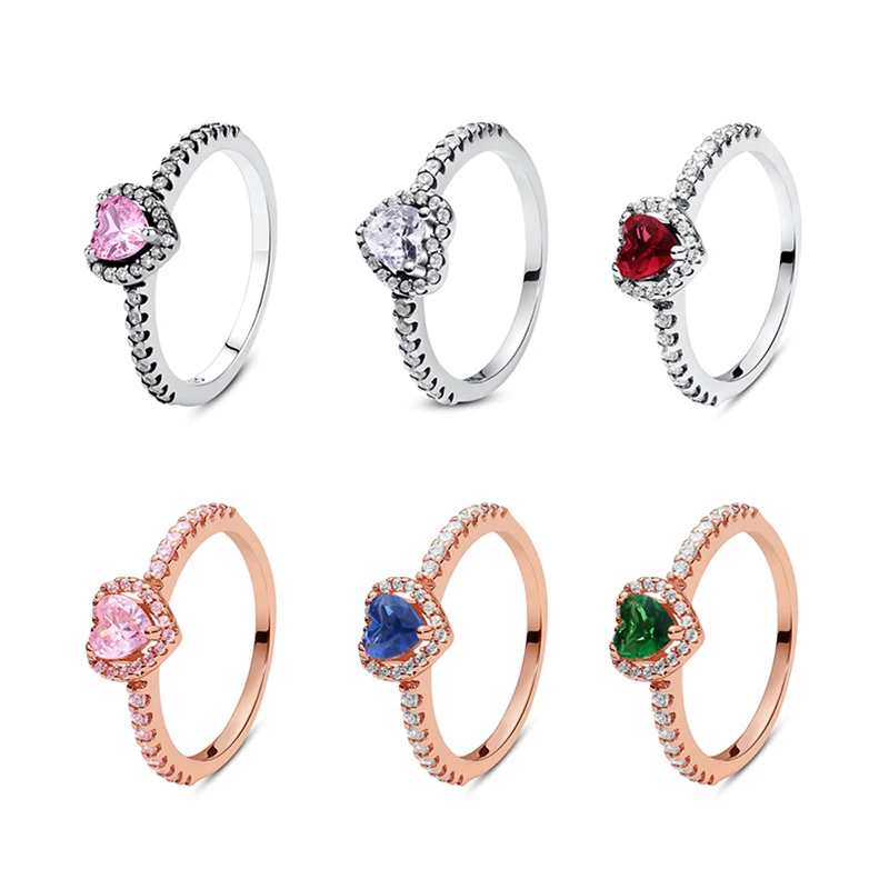 Original Ringe aus 925er Sterlingsilber für Frauen, Liebesherz, Verlobung, Hochzeit, stapelbarer Kristallring, Roségold, Luxus-Schmuck, Geschenk