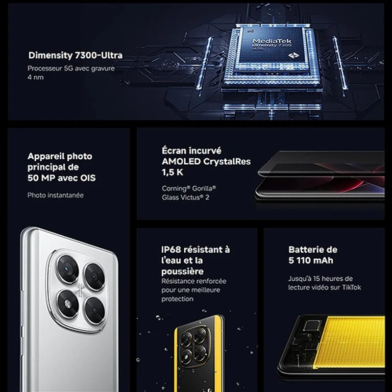 POCO X7 5G,NFC,Smartphone,Dimensity 7300-Ultra, Display AMOLED 1.5K 120Hz, fotocamera da 50mp, resistenza alla polvere e all'acqua IP68，Caricabatterie non incluso