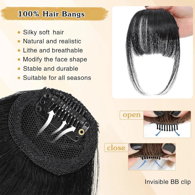 Synthetische nep onzichtbare luchtpony haarverlenging voorste franjes haarstukje zwart bruin clip in pony haarstylingtools