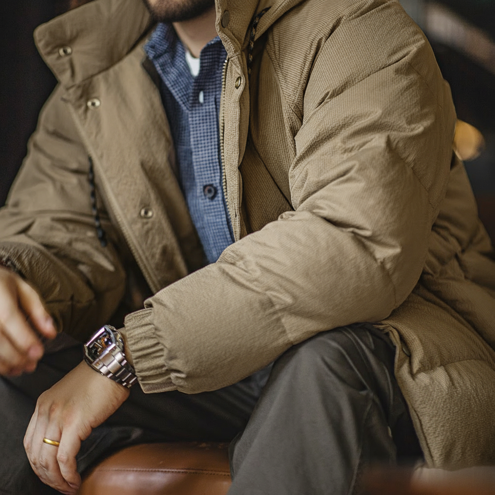 Maden Veste de duvet pour homme en hiver avec piqûres larges épaisse remplie à 90 de duvet de canard blanc bleu marine avec capuche gilet tissu dense vêtement chaud Chic et chaude veste masculine