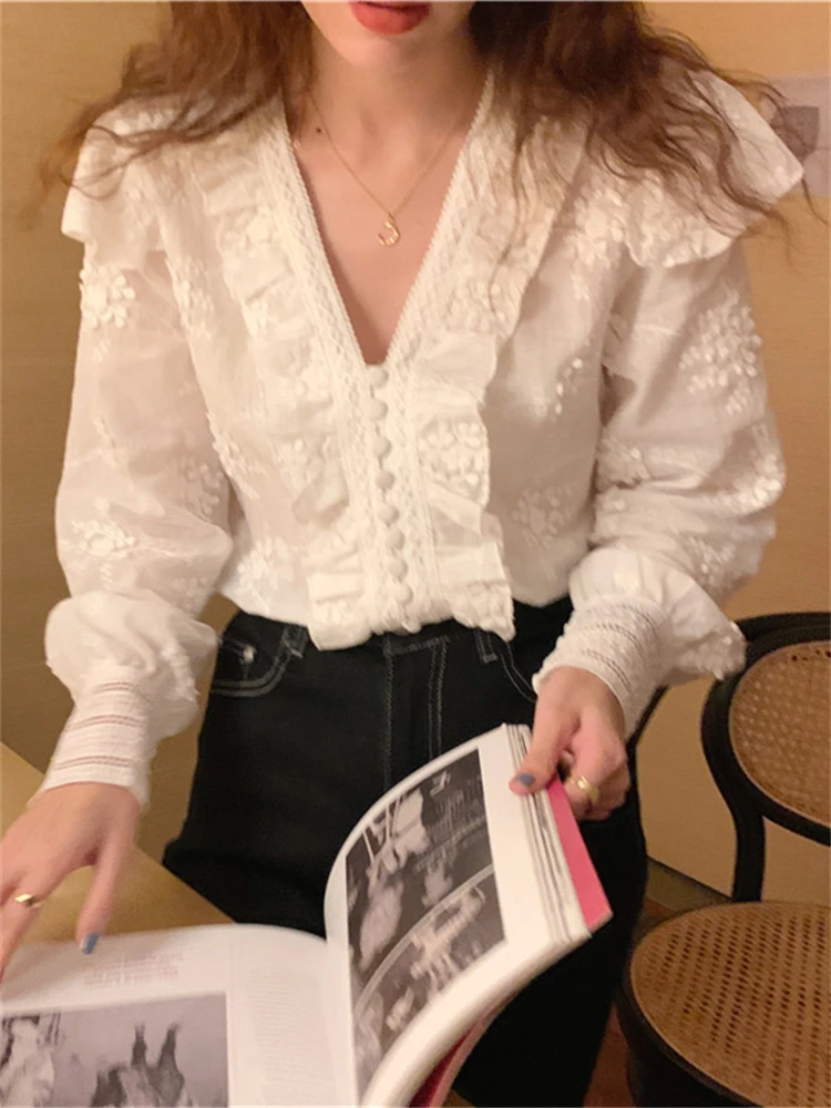 Camisa de primavera para mujer, blusa de verano para mujer, Blusas Maxi de otoño, Blusas blancas elegantes Vintage de manga larga de algodón holgadas de gran tamaño