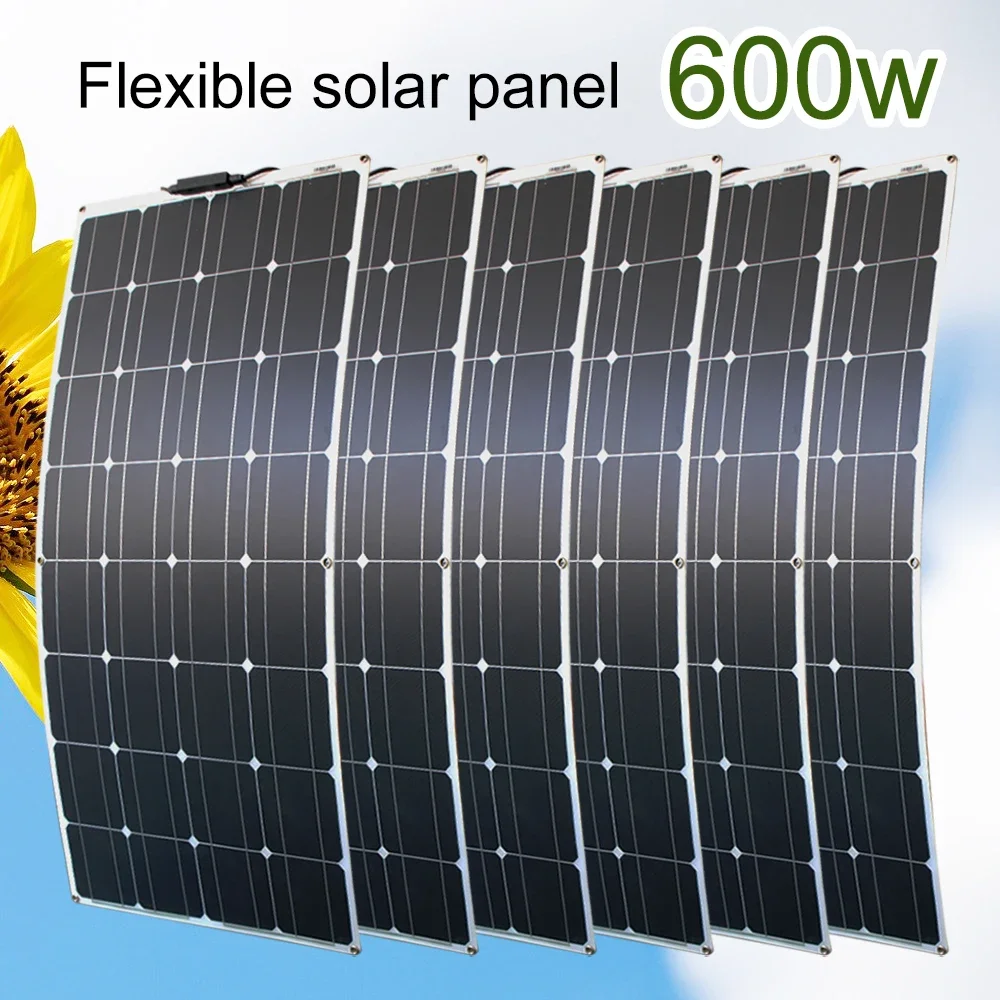 Panel solar flexible de 12 V 600 W 100 W 200 W 300 W 400 W 500 W Monocristalino impermeable flexible El mejor panel solar China para barco RV