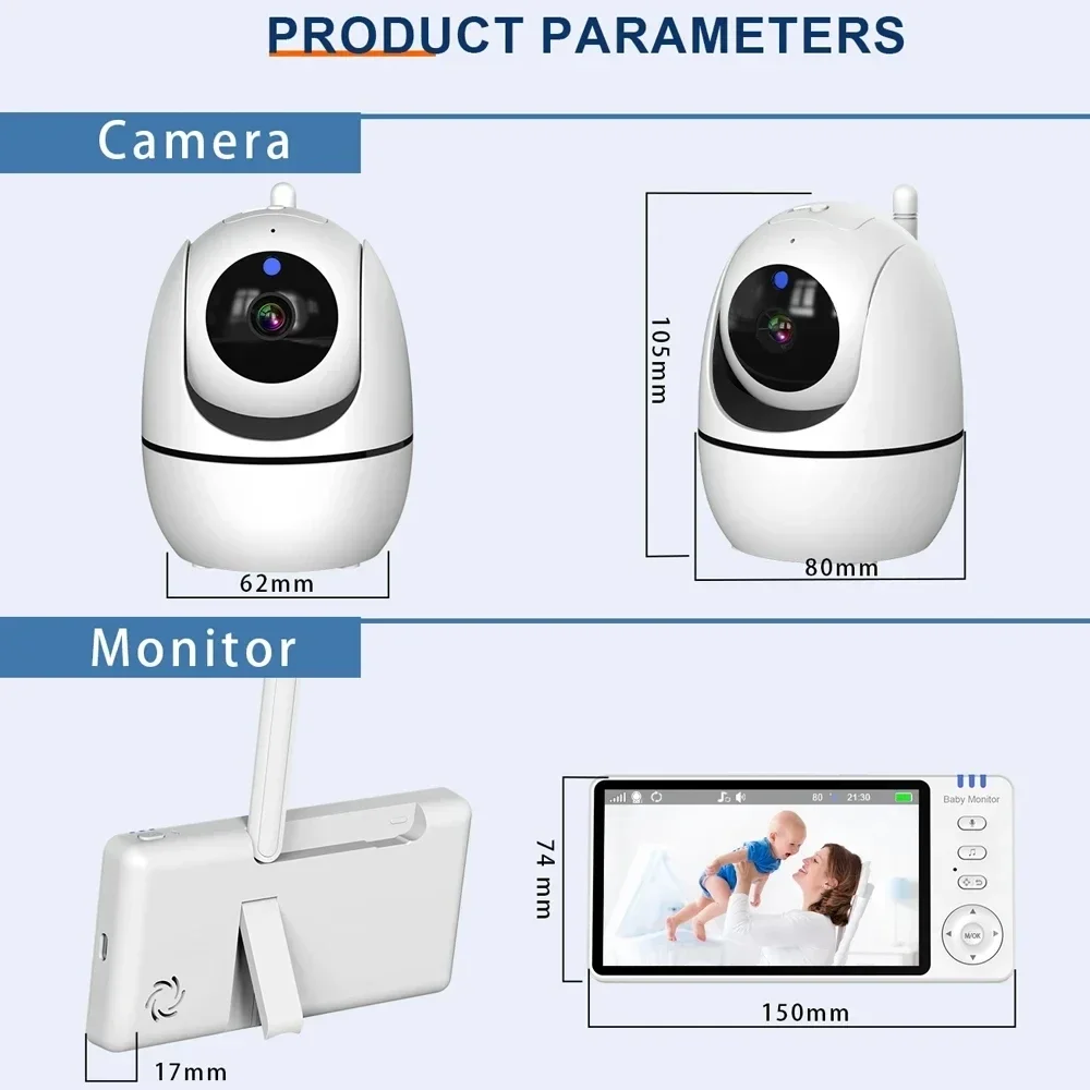5 Polegada vídeo monitor do bebê com câmera ptz zoom babyphone cam proteção de segurança câmeras vigilância sensor temperatura canção de ninar