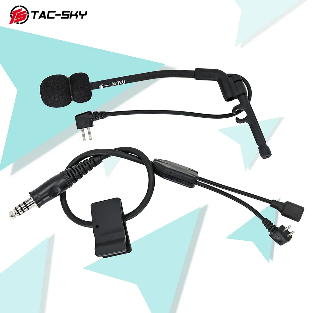 Kit de cabo Y para fone de ouvido tático TAC-SKY Compatível com microfone de fone de ouvido PELTO PTT e Comta para fones de ouvido Comta