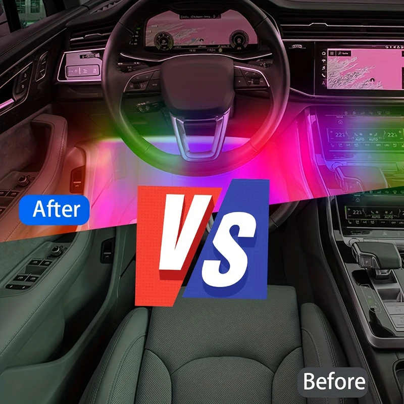 Striscia luminosa per musica per auto a LED 48 LED USB Smart Bluetooth APP Controllo Striscia luminosa per atmosfera interna per auto RGB multicolore impermeabile