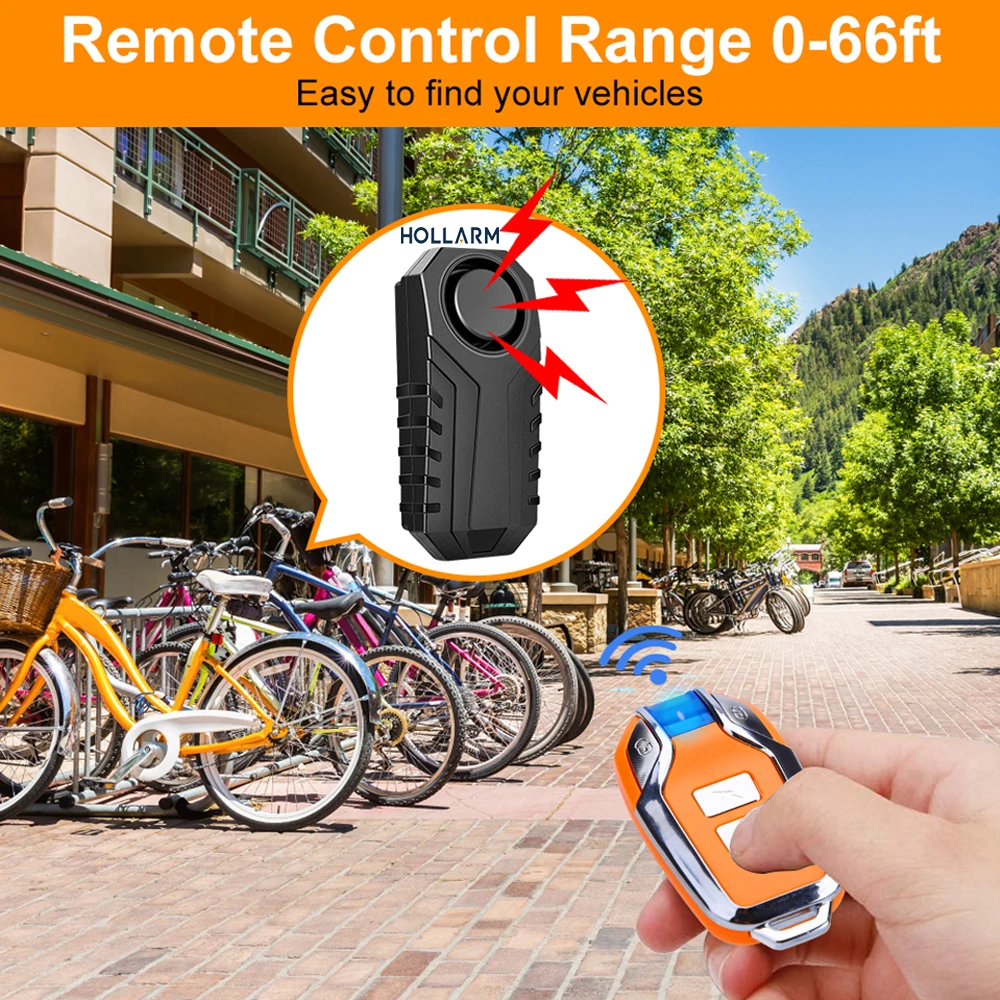Hollarm-alarma de vibración inalámbrica para bicicleta, sistema de alarma antirrobo para motocicleta, resistente al agua IP55, Control remoto