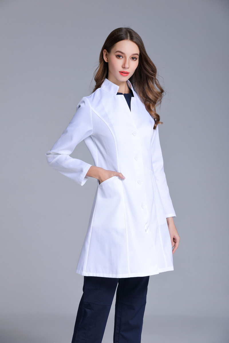 ฤดูใบไม้ร่วงผู้หญิงขาตั้งคอ Anti-Wrinkle แขนยาว Lab ชุดคลินิกทันตกรรม Doctor's Outwear SLIM FIT สีขาว