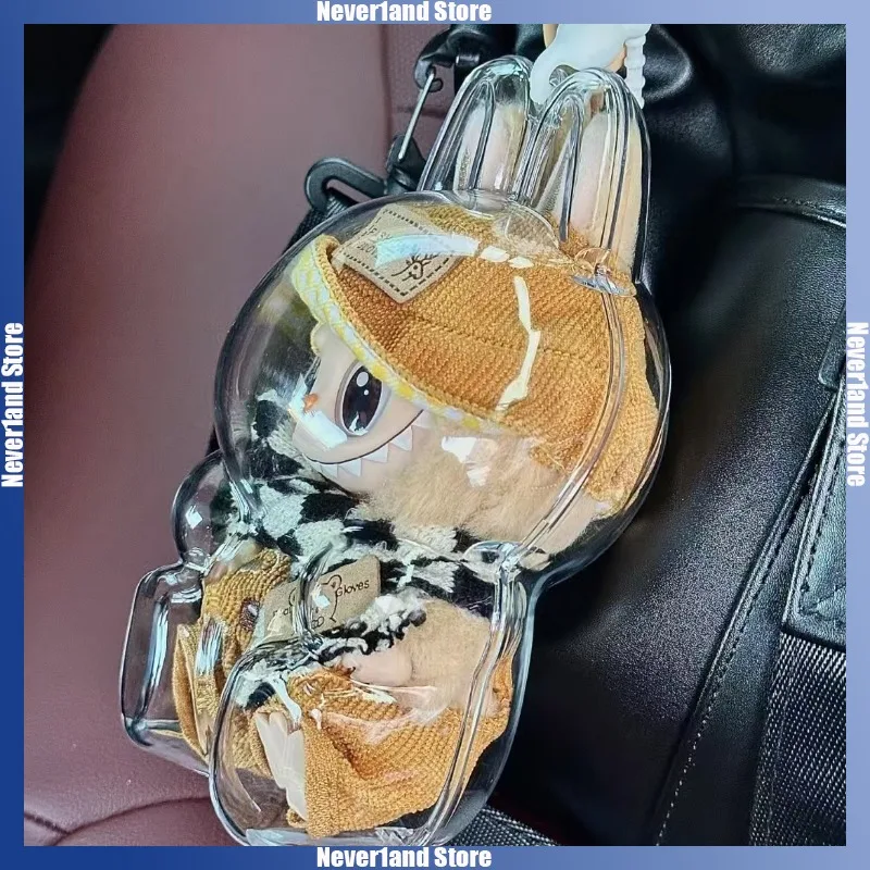 Labubu โปร่งใสป้องกันตุ๊กตาของเล่นฝาครอบ Labubu I II ตุ๊กตาจอแสดงผลกระเป๋า Mini แบบพกพากล่อง