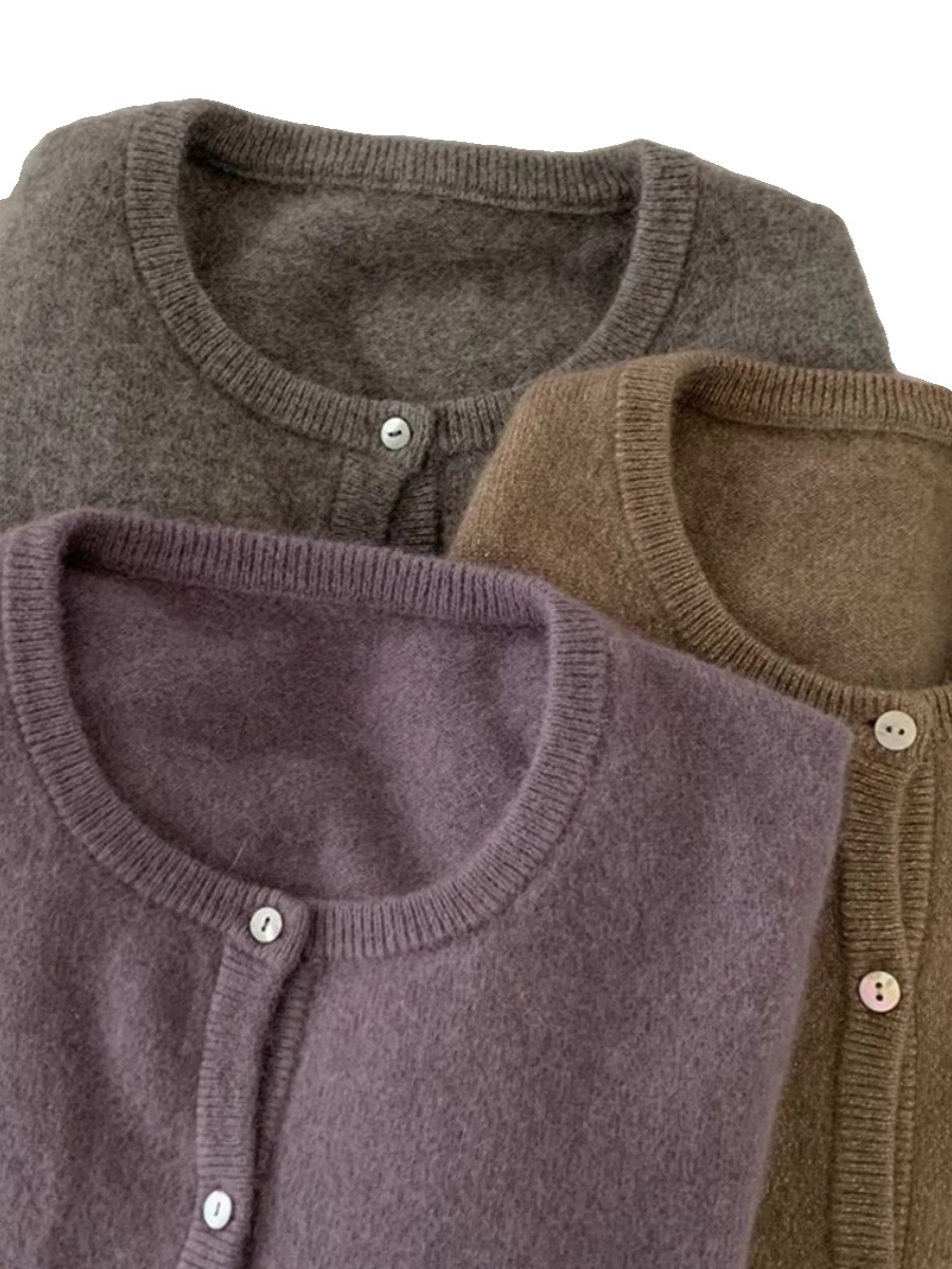 100% カシミヤオープンカーディガン女性のラウンドネックニットセーターアウター秋冬ルーズ多用途ショート痩身ベースレイヤーカシミヤシャツ