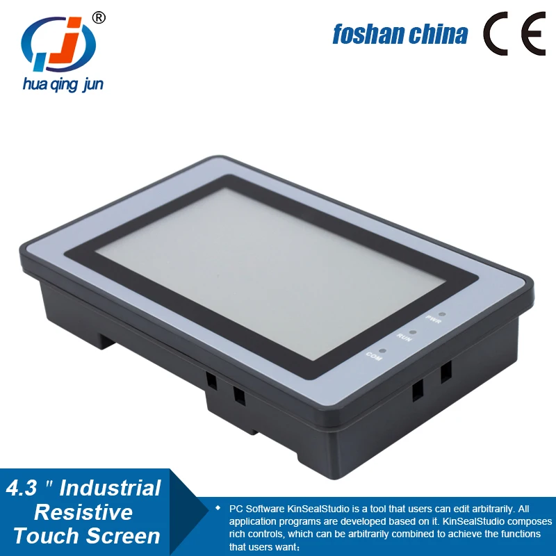 Huaqingjun 4.3 "TFT LCD Touch Screen RS485/232/422 Comunicação DC10-30V Modbus RTU HMI para PLC