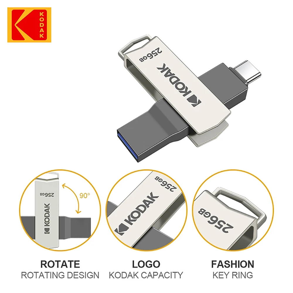 KODAK Type C USB Flash Drive K273 USB3.2 OTG Pendrive 32GB 64GB 128GB 256GB Hoge Snelheid Metalen Dual-Purpose Schijf Memory Stick