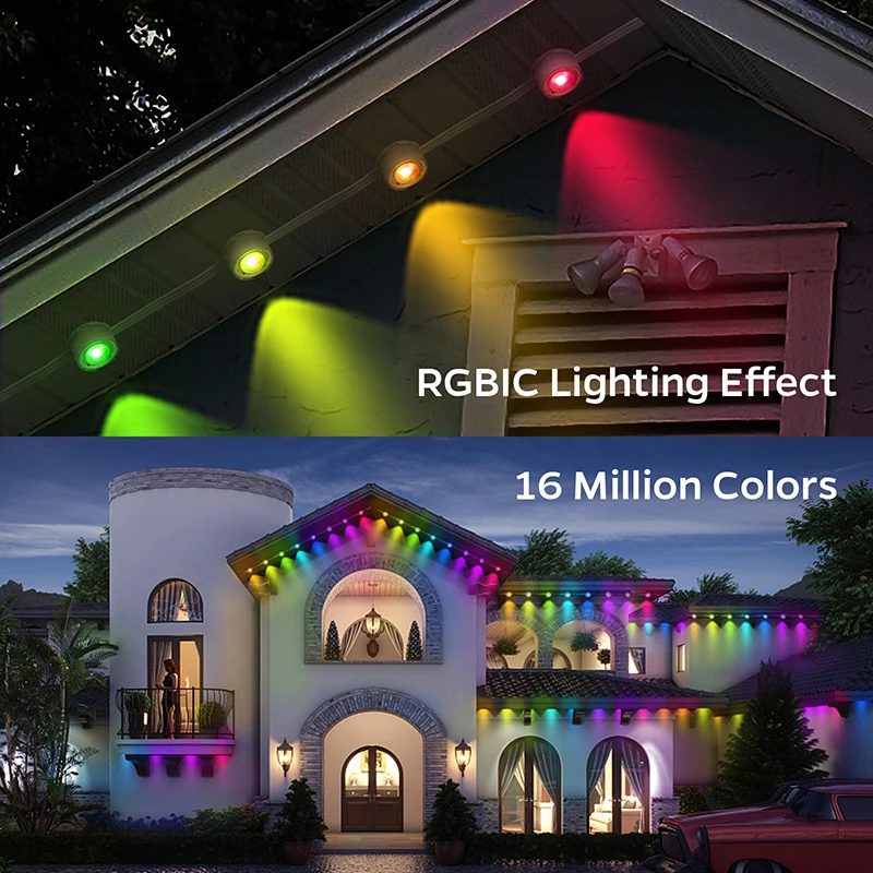 屋外のeavesLEDライト、防水RGBストリングライト、DIYシーン照明、クリスマスホリデーおよび誕生日パーティー照明、60 LED、100フィート