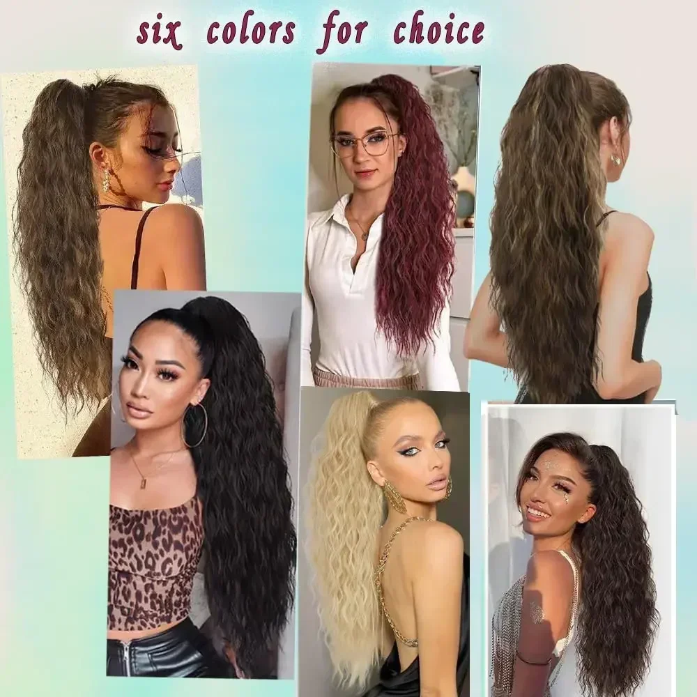 28 นิ้วยาวต่อผมหางม้า Curly Wavy Claw คลิปปลอม Pony Tail ผมชิ้นธรรมชาติ Fluffy สังเคราะห์หางม้าสําหรับผู้หญิง
