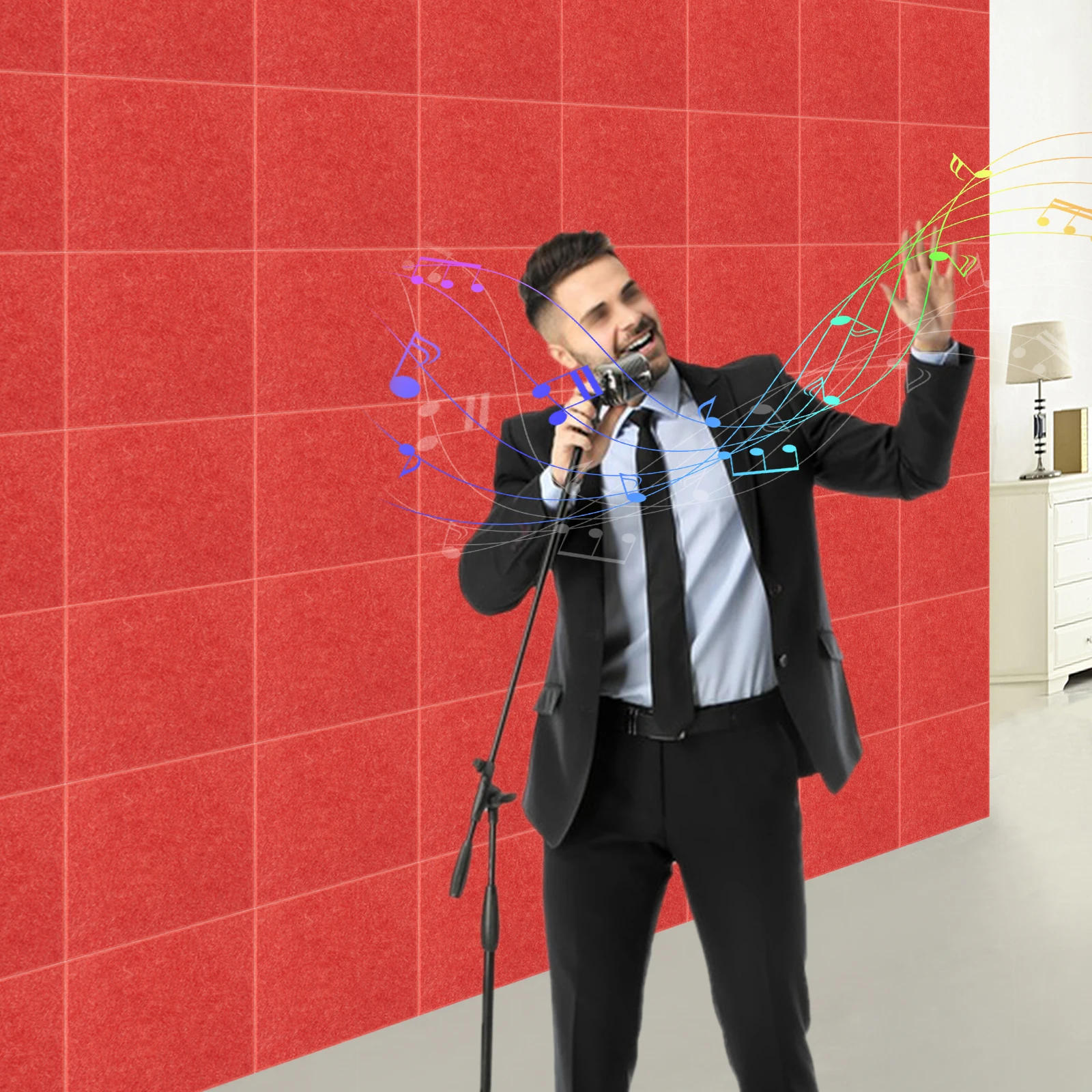 18pcs Red Acoustik-Panel Polyester-Faser Acoustikplatten Schallabsorber Schallschutz Quadratisch 11.81*11.81in