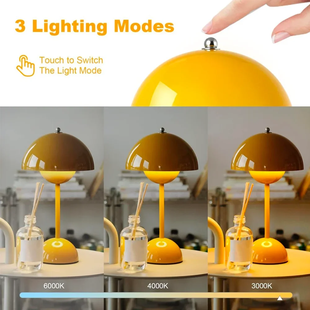 Lámpara de mesa de aleación recargable con ABS, accesorio de iluminación interior con ajuste de 3 velocidades, lámparas de escritorio con capullo de flor, luz nocturna para decoración del hogar