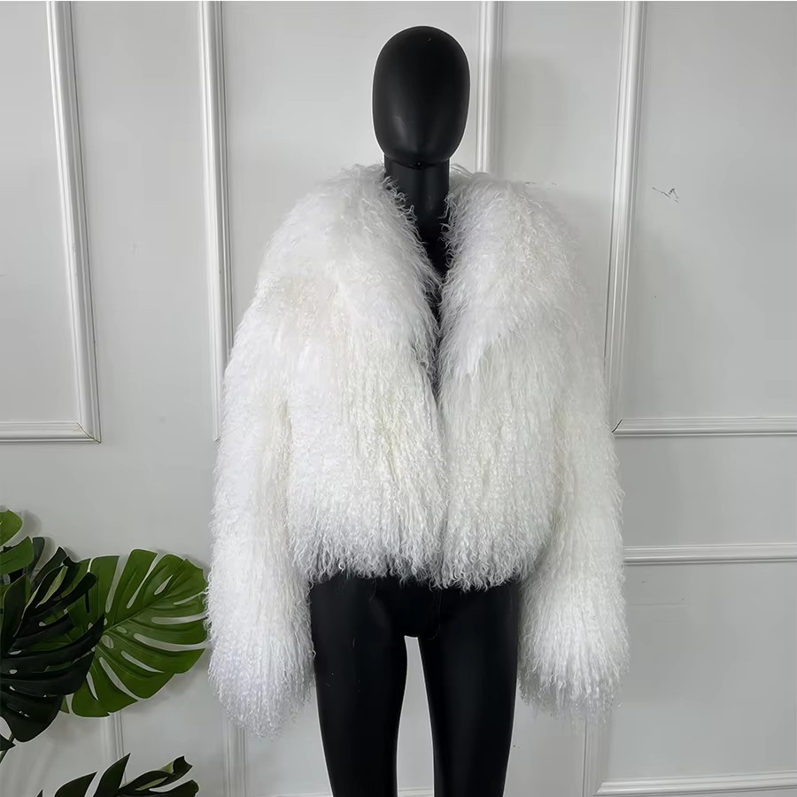 Casacos mongóis femininos casaco de pele de ovelha genuína lapela grande curto jaqueta de pele de cordeiro real inverno outerwear