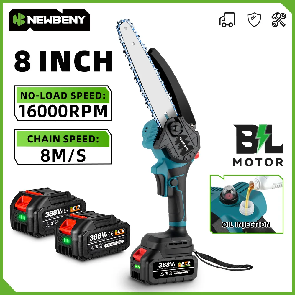 NEWBENY 1500 Вт 8-дюймовая бесщеточная аккумуляторная электрическая цепная пила перезаряжаемые деревообрабатывающие садовые электроинструменты для батарейного штифта Makita