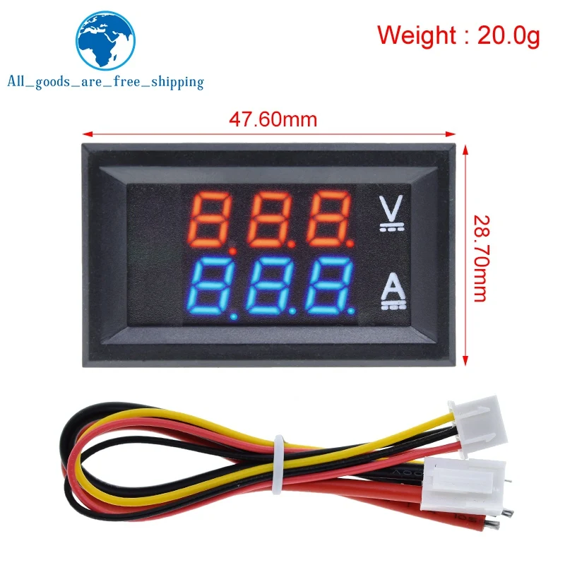 1/5 Uds DC 0-100V 10A voltímetro Digital amperímetro pantalla Dual Detector de voltaje medidor de corriente Panel Amp Volt 0,28 "LED rojo azul