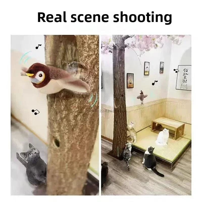 Interactief kattenspeelgoed Oplaadbare vliegende vogel Kattenspeeltje Tjilpen Klapperende vogel (geen vliegen) Kan Catnip Touch-geactiveerd knuffel toevoegen