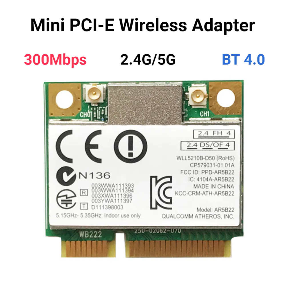 Mini adaptador inalámbrico PCI-E de 2,4G/5G, tarjeta de red WiFi Bluetooth de 300M para ordenador portátil