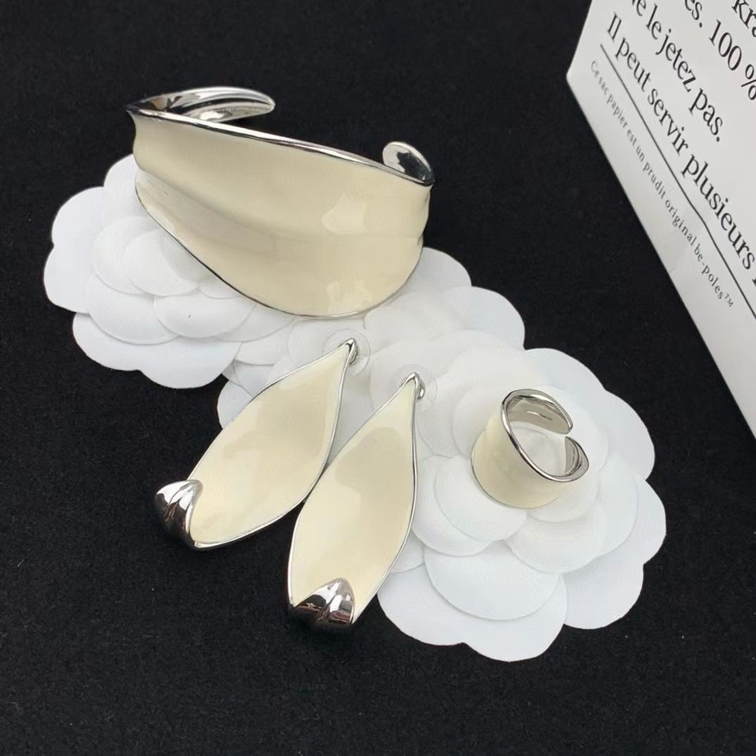 Pendientes irregulares de esmalte blanco para mujer y niña, pulsera Vintage, accesorios de joyería