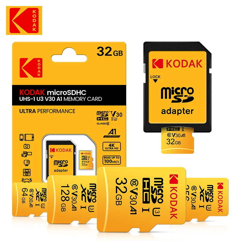 Original KODAK 32GB 64GB 128GB 256GB 64GB U3 4K Micro TF SD การ์ด 64G SDHC Mini microsd UHS-I C10 TF Trans Flash การ์ด