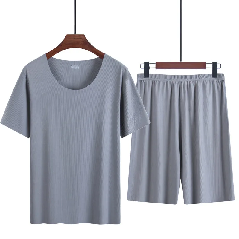 Heren tweedelige ijszijde pyjama Loungewear heren Plus Size Pyjama Thuis Set heren zomer dunne modale pyjama met korte mouwen