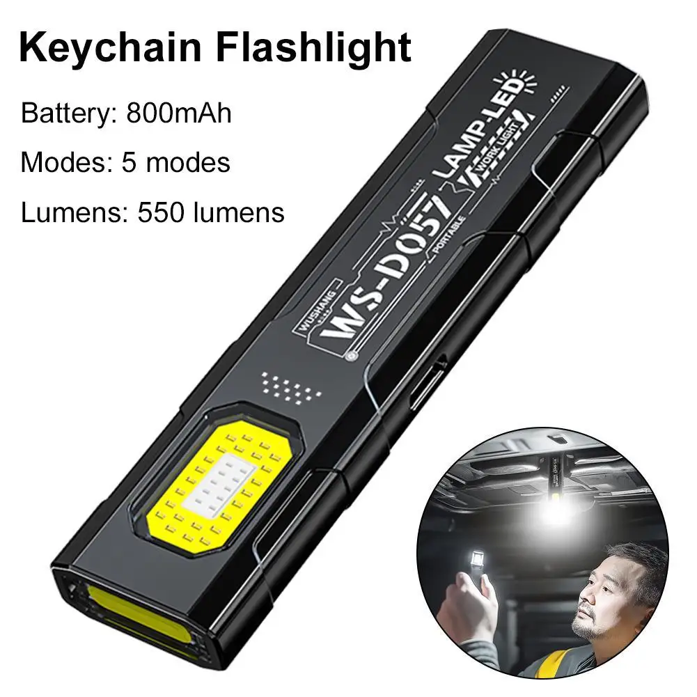 1PC LED Keychain Flashlight USB C Rechargeable 600Lm Portable Mini Torch Pocket Lantern Flood Work Light With Magnet