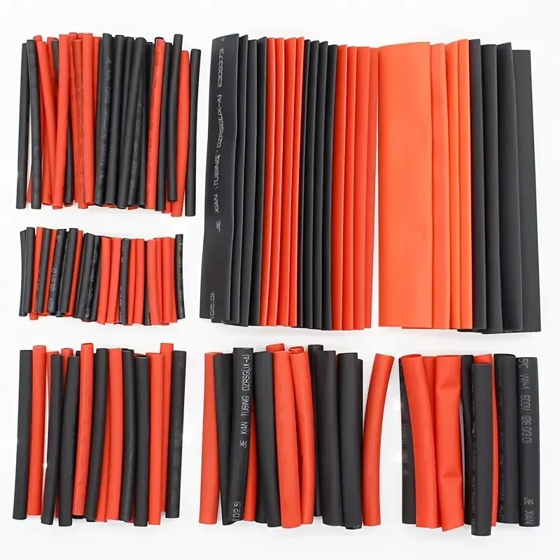Juego de tubos termorretráctiles de 127 piezas para cables de automóvil: retráctil 2:1 negro y rojo, tubo de poliolefina, especial para envolver cables