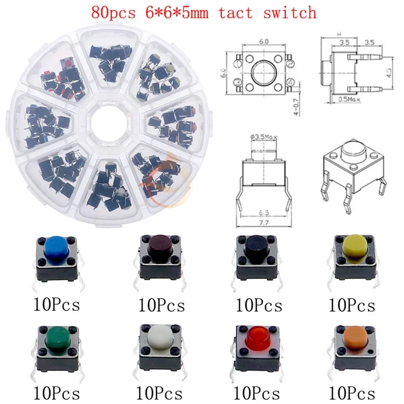 DIY Micro Switch Assorted kit Box Push Button Tact Switches Reset Mini Switch Car Remote Control Keys Button Touch Microswitch