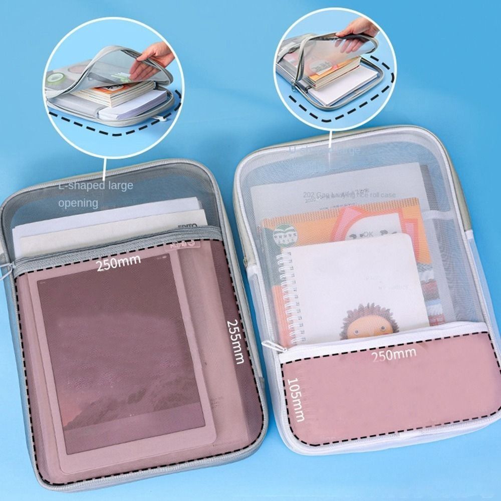 Transparent Mesh Zipper Pouch Bag Nylon Multifunctional Document Bag Portable Thickened Transparent Stationery Holder File Bag