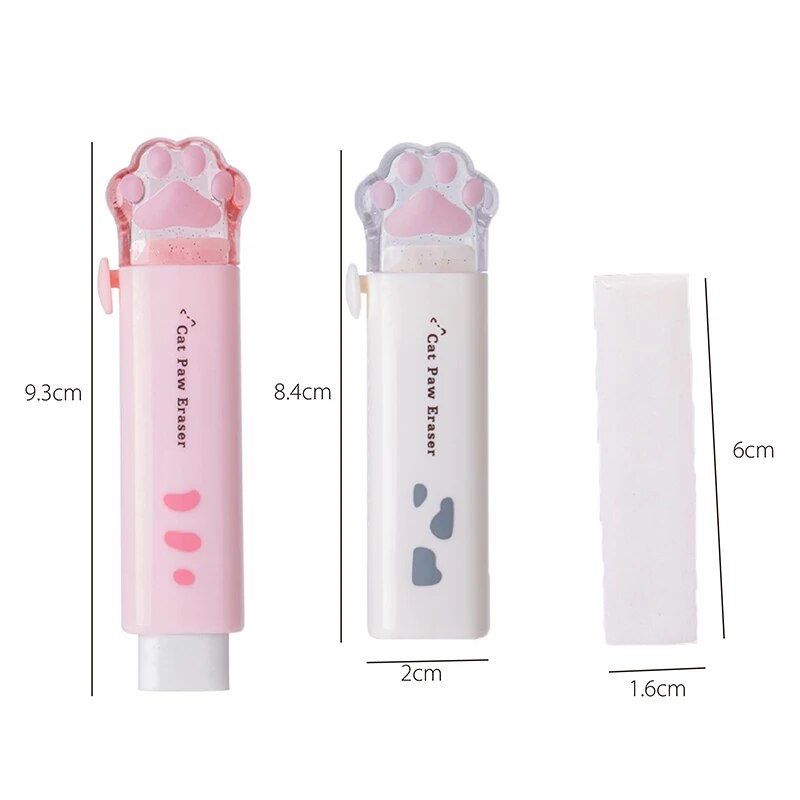 2Pcs Kawaii ยางลบ Cat PAW Shaped Retractable ยางลบ Push-Pull น่ารักยางยางลบสําหรับเด็กนักเรียนอุปกรณ์สํานักงานโรงเรียน