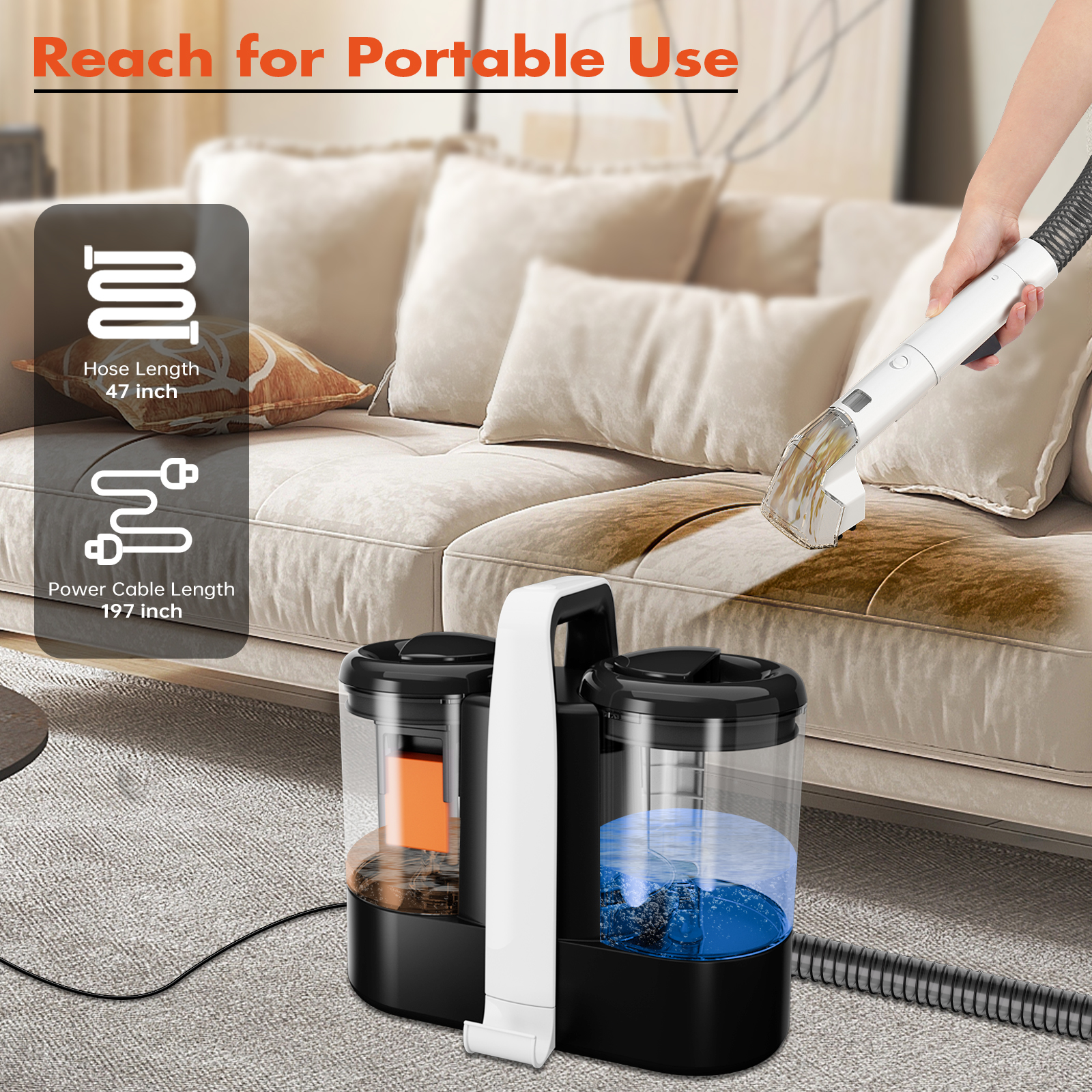 OMESER W07 มือถือพรมทําความสะอาด 600W 15Kpa Corded Spot Cleanเครื่องผ้าเปียกพรมโซฟาทําความสะอาดสัตว์เลี้ยงแบบพกพารถ