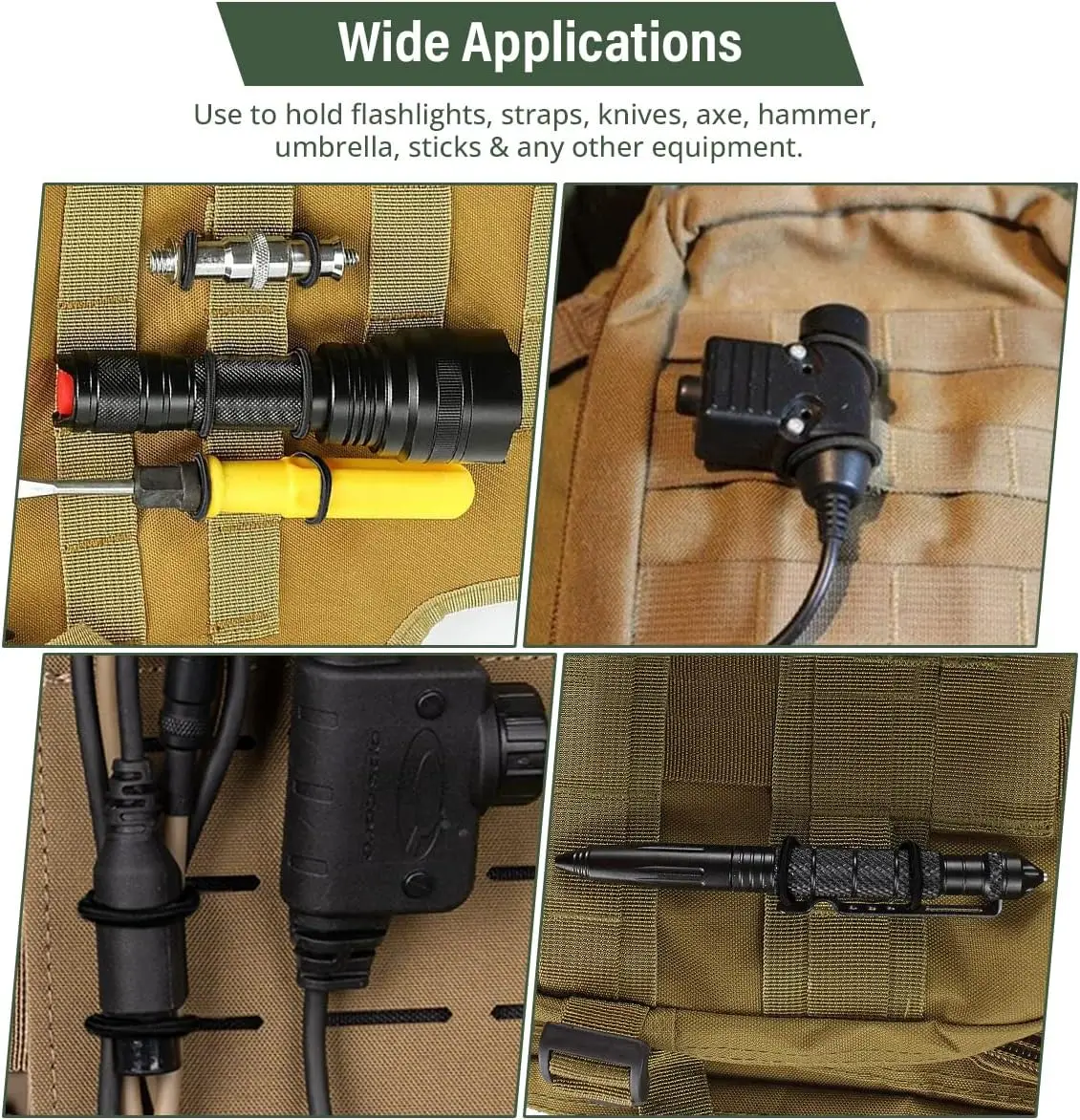 Correa elástica Molle, sistema táctico MOLLE, accesorios de fijación, hebilla fija para linterna de antena PPT, 4/10 Uds.